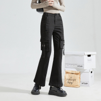 [2.5折价128元]唐狮喇叭裤设计感新款女休闲裤加绒冬紧身弹力工装喇叭长裤kz