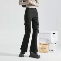 唐狮喇叭裤设计感2024新款女休闲裤加绒冬紧身弹力工装喇叭长裤kz
