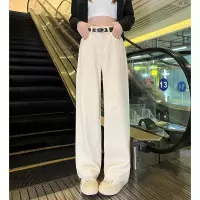 [3件8.5折127.4元,叠加优惠券]唐狮白色阔腿裤女春秋新款宽松显瘦直筒裤高腰百搭休闲裤子C