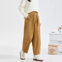 唐狮灯芯绒裤子女高腰2024秋冬宽松百搭显瘦九分哈伦裤休闲长裤