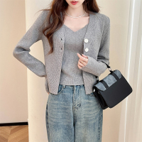 唐狮吊带背心女新款早秋韩风chic灰色开衫入秋穿搭一整套qd