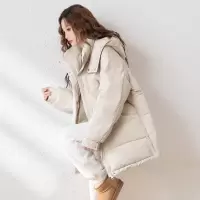 [3件8.5折305.9元,叠加优惠券]唐狮冬季女连帽兔耳朵中长款净色棉衣韩版百搭休闲设计感时尚