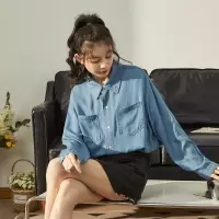 [3件8.5折135.9元,叠加优惠券]唐狮春夏新款天丝牛仔衬衫女薄款设计感小众衬衣外套宽松百搭罩衫