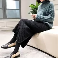 [3件8.5折101.9元,叠加优惠券]唐狮毛织裙中长裙秋冬新款女高腰显瘦百搭针织裙半身长裙yd