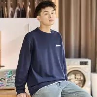 [8.5折价110.4元叠加优惠券]唐狮春秋季新款圆领卫衣男士假港风纯色无帽衫外套上衣潮