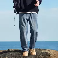 [3件8.5折135.9元,叠加优惠券]唐狮春秋季新款牛仔裤男阔腿宽松水洗复古做旧潮牌美式高街裤子