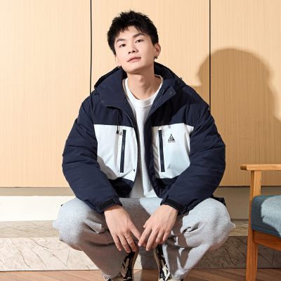 [8.5折价246.4元叠加优惠券]唐狮冬季新款棉衣男款连帽潮流撞色拼接棉服黑色保暖防寒外套