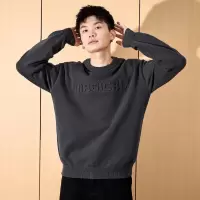[2.5折价120元]唐狮秋冬季新款男士毛衣圆领前胸压印大文字复古潮流上衣百搭