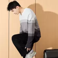 [3件8.5折135.9元,叠加优惠券]唐狮冬季新款男毛衣圆领撞色拼接复古潮流高级感男款套头毛衫