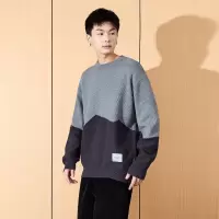 [3件8.5折135.9元,叠加优惠券]唐狮秋冬新款男生毛衣复古撞色拼接日系休闲套头毛衫设计感潮