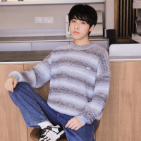 唐狮渐变条纹男士毛衣冬季新款复古潮酷上衣男款毛衫青少
