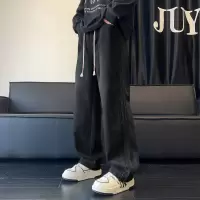 [8.5折价161.4元叠加优惠券]唐狮新款秋冬款牛仔裤男加绒加厚直筒裤侧边抽绳拼接直筒长裤W