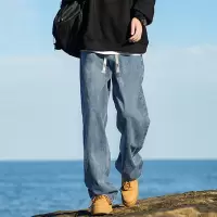 [3件8.5折118.9元,叠加优惠券]唐狮春夏季牛仔裤男宽松抽绳阔腿裤薄款潮牌男生裤子直筒款浅色