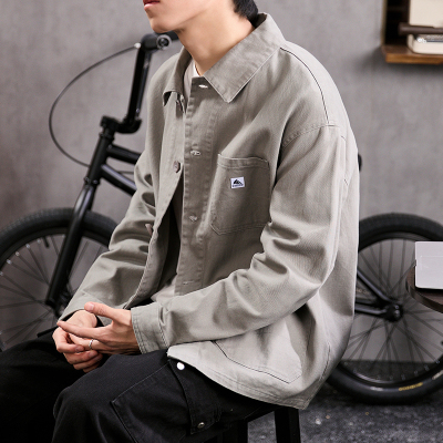 [3件8.5折169.9元,叠加优惠券]唐狮春季新款外套男工装翻领衬衫外套男高级薄款外套户外休闲