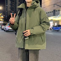 唐狮冬季新款羽绒服男连帽短款工装大口袋加厚保暖青少外套