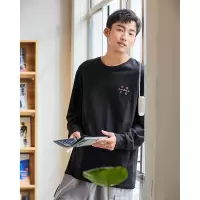 [8.5折价59.4元叠加优惠券]唐狮秋季新款长袖T恤男宽松内搭打底衫宽松国潮刺绣圆领上衣