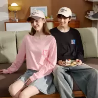 [3件8.5折59.4元,叠加优惠券]唐狮秋季新款情侣长袖t恤男女宽松圆领上衣印花内搭潮酷情侣t