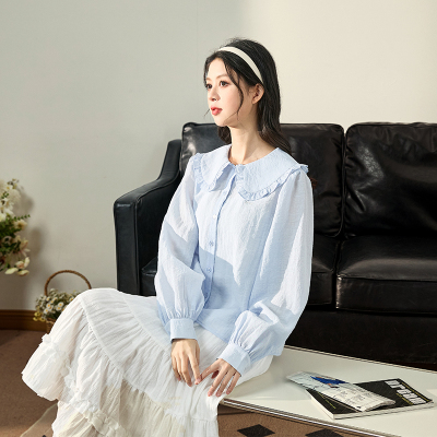 [2.5折价95元]唐狮春夏新款薄衬衫女娃娃领甜美衬衣早春chic上衣出小衫