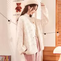 [3件8.5折135.9元,叠加优惠券]唐狮秋冬新款圆领长袖毛织开衫女氛围感花纱宽松毛衣穿搭高级感