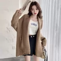 [清仓1折价56.9元,不叠加优惠券]唐狮简约宽松开衫外套女新款chic韩版棕色毛衣美拉德穿搭qd