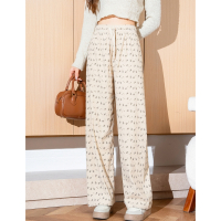 [直降价109元]唐狮加绒休闲裤秋冬碎花裤子新款女宽松阔腿裤遛弯休闲裤wp