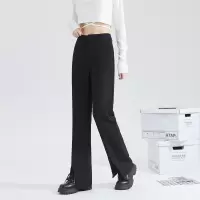 唐狮2023春夏新款西装裤女修身显瘦高腰黑色脚口开叉微喇叭裤子