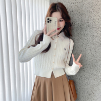 唐狮新款美式复古小刺绣开衫女学院风减龄白色毛衣外套qd