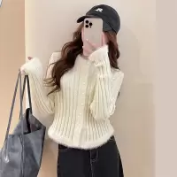 [清仓1折价52.9元,不叠加优惠券]唐狮狮简约百搭开衫外套女新款绒感奶fufu白色毛衣高级感qd