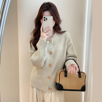 唐狮秋冬毛衣外套女新款简约设计慵懒风圆领开衫奶fufu上衣qd