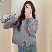 唐狮春秋新款简约软糯圆领拉链开衫女韩系百搭休闲短款外套qd