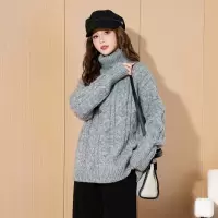 [3件8.5折135.9元,叠加优惠券]唐狮新款秋冬毛衣女套头高领净色绞花宽松慵懒风高级感毛线衫