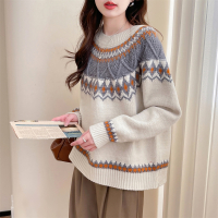 唐狮氛围感费尔岛花纹复古开衫女新款冬季奶fufu白色毛衣qd