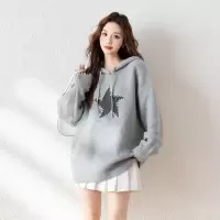 [3件8.5折195.4元,叠加优惠券]唐狮爱心图案连帽毛线衫女新款秋冬甜美灰色毛衣女韩版时髦qd
