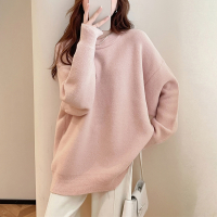 唐狮简约风温柔舒适圆领套头毛衣女新款冬季粉色甜美毛线衫qd