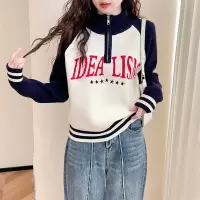 [3件8.5折135.9元,叠加优惠券]唐狮复古美式拉链半开襟套头毛衣女新款冬季校园风毛线衫qd