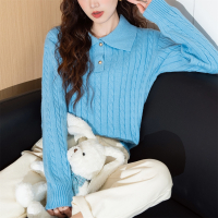 唐狮秋冬季新款毛衣女减龄翻领宽松上衣韩系穿搭毛线衫qd