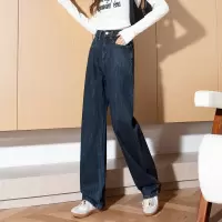 [3件8.5折110.4元,叠加优惠券]唐狮牛仔裤女秋冬新款阔腿裤宽松显瘦直筒裤百搭加绒原色裤子