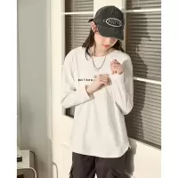[3件8.5折59.4元,叠加优惠券]唐狮下摆开叉长袖上衣女白色内搭打底衫新款女秋冬圆领T恤