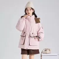 [3件8.5折475.9元,叠加优惠券]唐狮撞色连帽羽绒服女冬季新款白色工装外套小众派克服