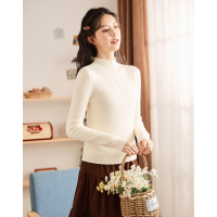 [2.5折价77元]唐狮新款秋冬季女毛针织衫半高领小众设计感净色长袖打底衫
