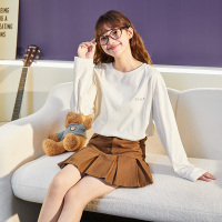 [2.5折价68元]唐狮长袖T恤女秋新款圆领甜美内搭打底衫宽松显瘦上衣女ins潮