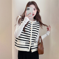 唐狮2024春秋经典条纹百搭开衫马甲女叠穿背心毛衣慵懒高级感qd
