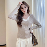 唐狮早秋穿搭新款毛线衫假套头气质温柔修身显瘦上衣qd