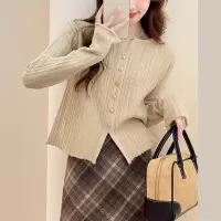 唐狮精致纽扣假门襟套头毛衣女2024新款秋冬季v领针织衫上衣qd