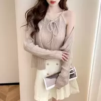 [8.5折价84.9元叠加优惠券]唐狮秋冬季毛衣女纯欲风抽绳小众设计罩衫背心小个子qd