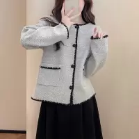 [清仓1折价56.9元,不叠加优惠券]秋唐狮冬女圆领撞色边设计开衫针织衫简约小香风温柔休闲