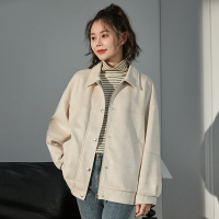 [2.5折价95元]唐狮春秋新款女麂皮绒外套气质翻领长袖上衣时尚简约宽松夹克潮DY