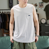 唐狮夏季新款男背心汗衫港风坎肩无袖T恤休闲口袋圆领上衣内搭潮