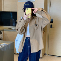 唐狮春季女灯芯绒左胸口袋织标长袖衬衫百搭时髦气质韩版