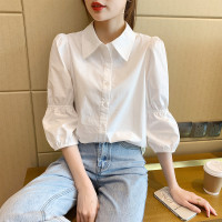 [2.5折价68元]唐狮春季女翻领泡泡袖衬衫百搭甜美可爱减龄韩系时尚